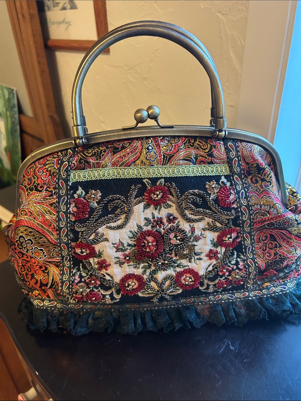 Chico’s beaded brocade luxury handbag